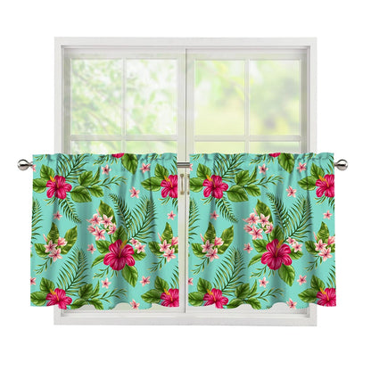 Hibiscus Plumeria Flowers Pattern Print Tier Curtains