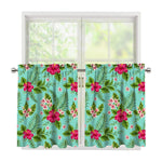 Hibiscus Plumeria Flowers Pattern Print Tier Curtains