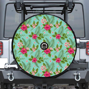 Hibiscus Plumeria Flowers Pattern Print Tire Cover With Camera Hole