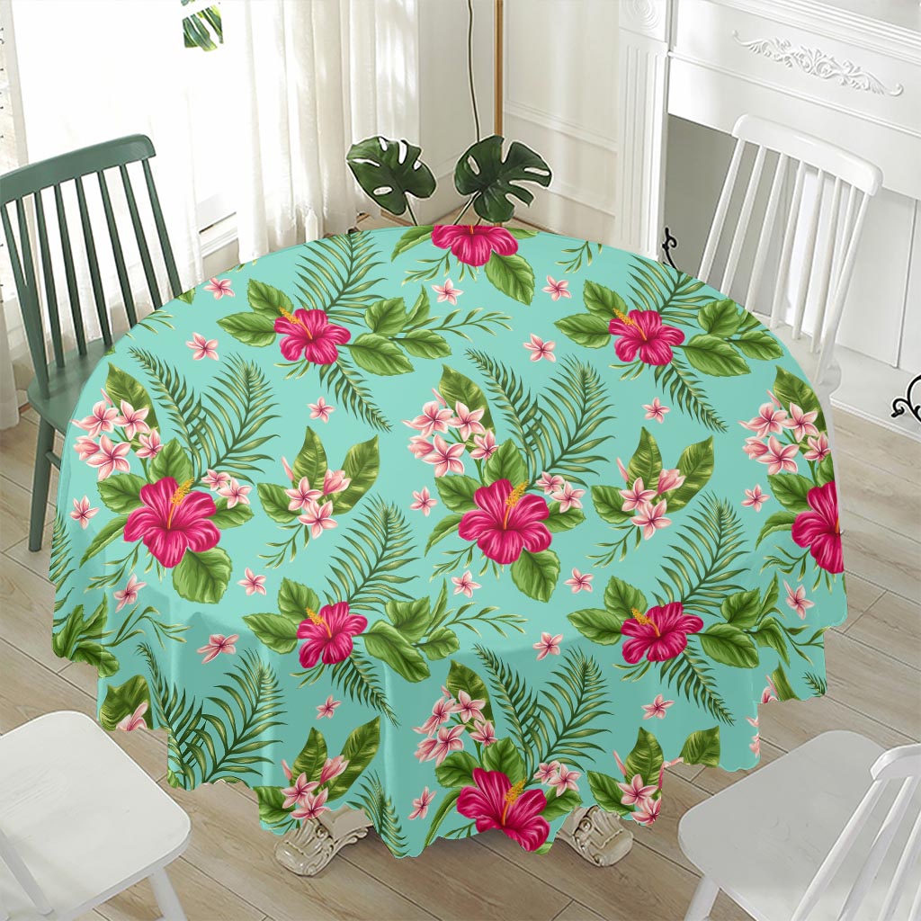 Hibiscus Plumeria Flowers Pattern Print Waterproof Round Tablecloth
