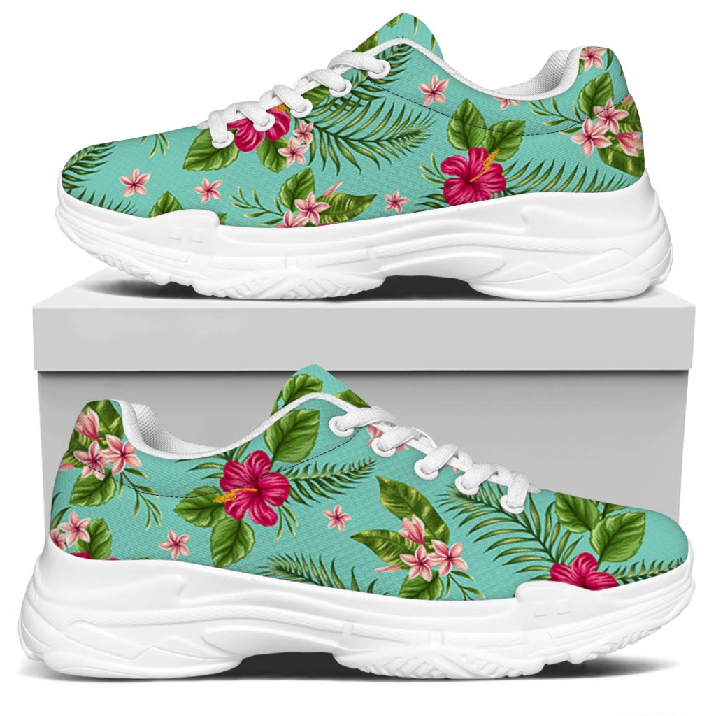 Hibiscus Plumeria Flowers Pattern Print White Chunky Shoes