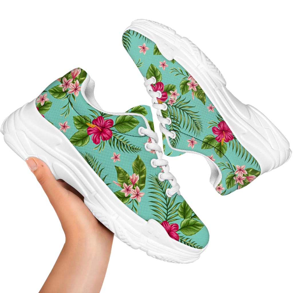 Hibiscus Plumeria Flowers Pattern Print White Chunky Shoes