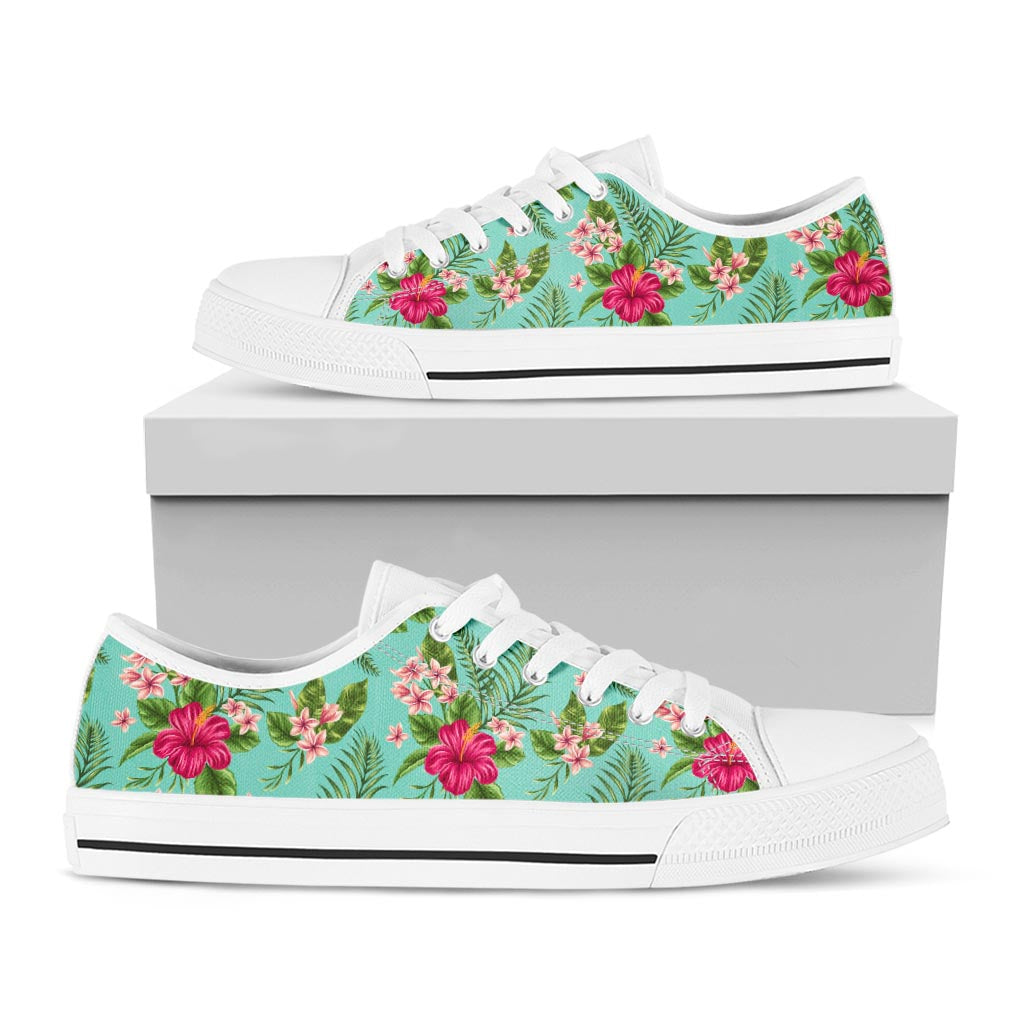 Hibiscus Plumeria Flowers Pattern Print White Low Top Sneakers