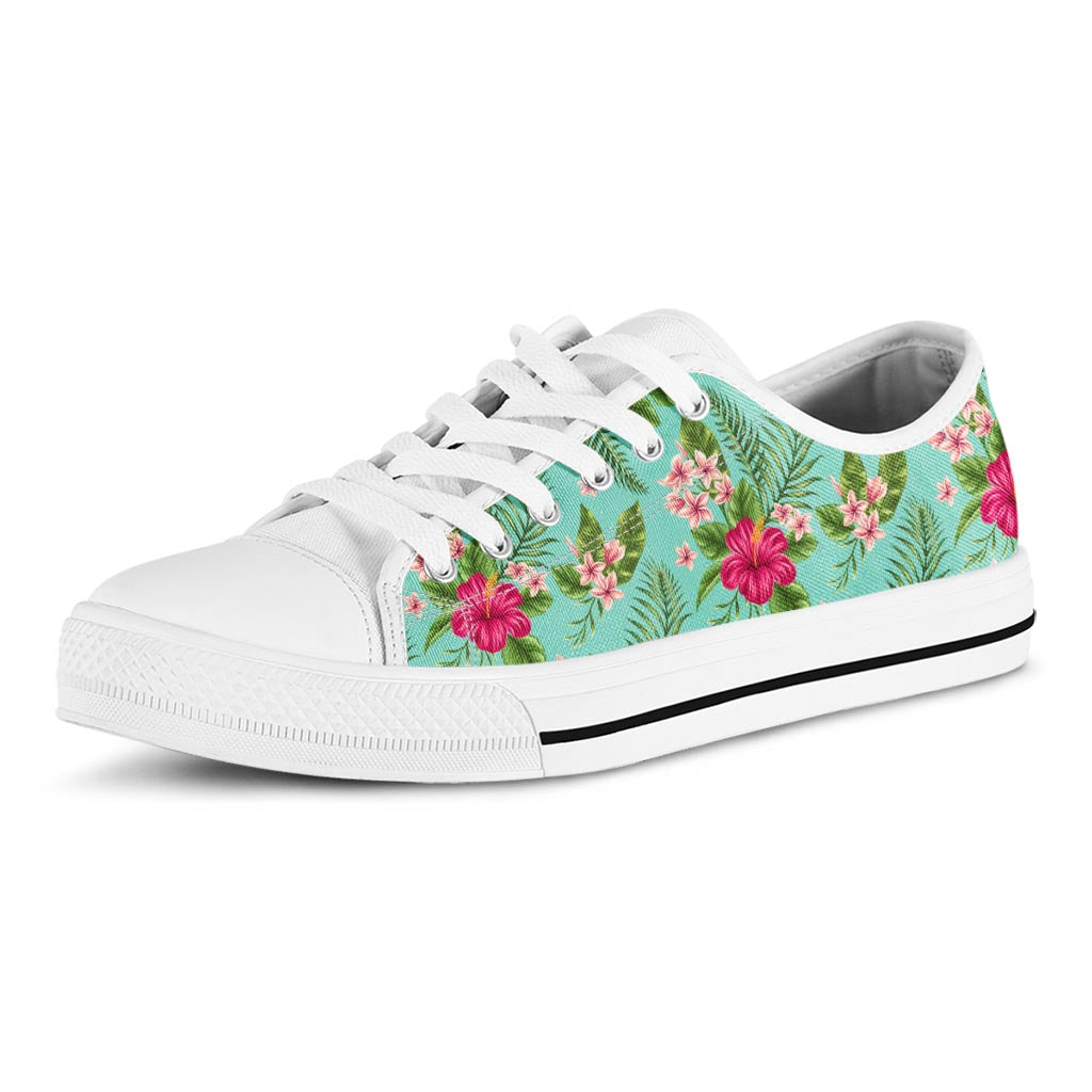 Hibiscus Plumeria Flowers Pattern Print White Low Top Sneakers