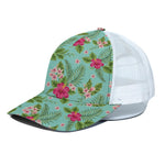 Hibiscus Plumeria Flowers Pattern Print White Mesh Trucker Cap