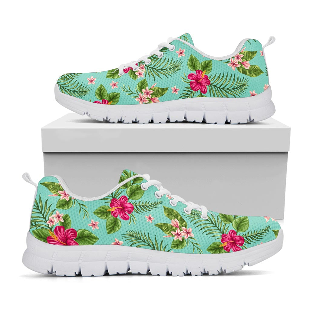 Hibiscus Plumeria Flowers Pattern Print White Running Shoes