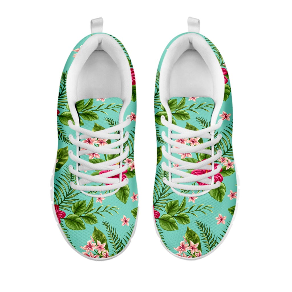 Hibiscus Plumeria Flowers Pattern Print White Running Shoes