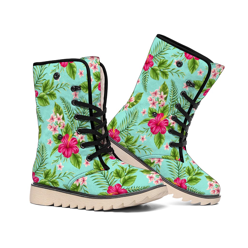 Hibiscus Plumeria Flowers Pattern Print Winter Boots