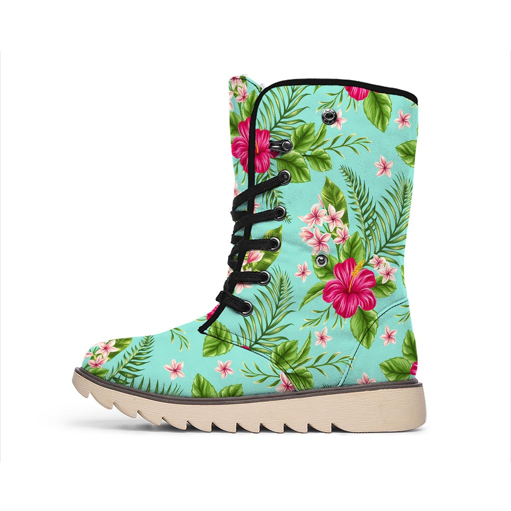 Hibiscus Plumeria Flowers Pattern Print Winter Boots