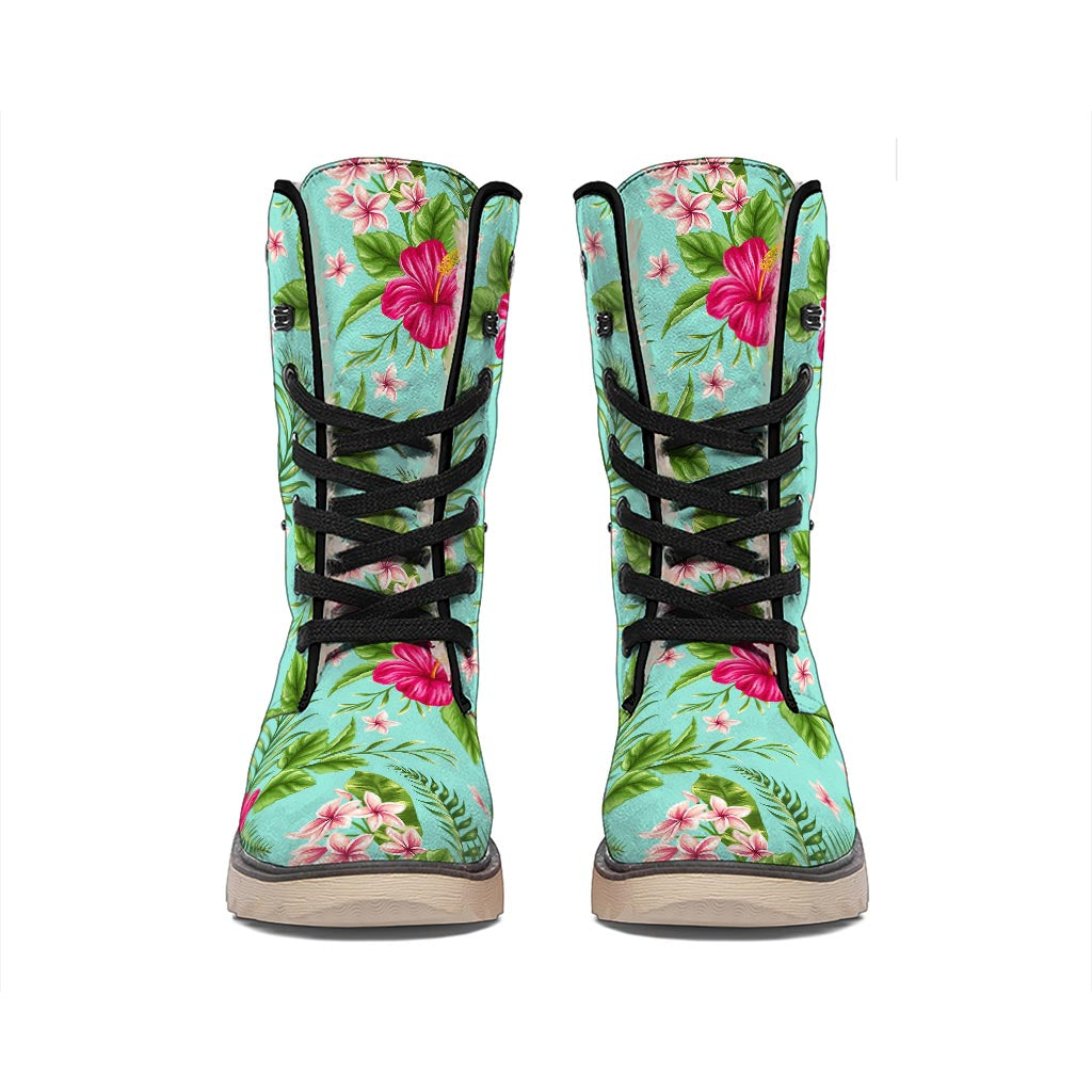 Hibiscus Plumeria Flowers Pattern Print Winter Boots