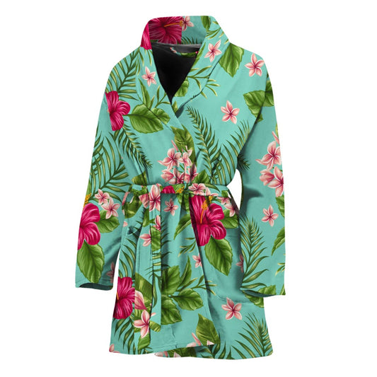 Hibiscus Plumeria Flowers Pattern Print Women's Bathrobe
