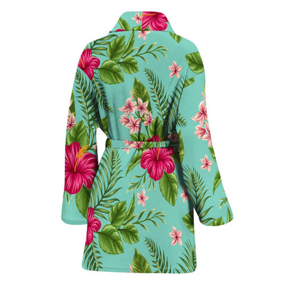 Hibiscus Plumeria Flowers Pattern Print Women's Bathrobe