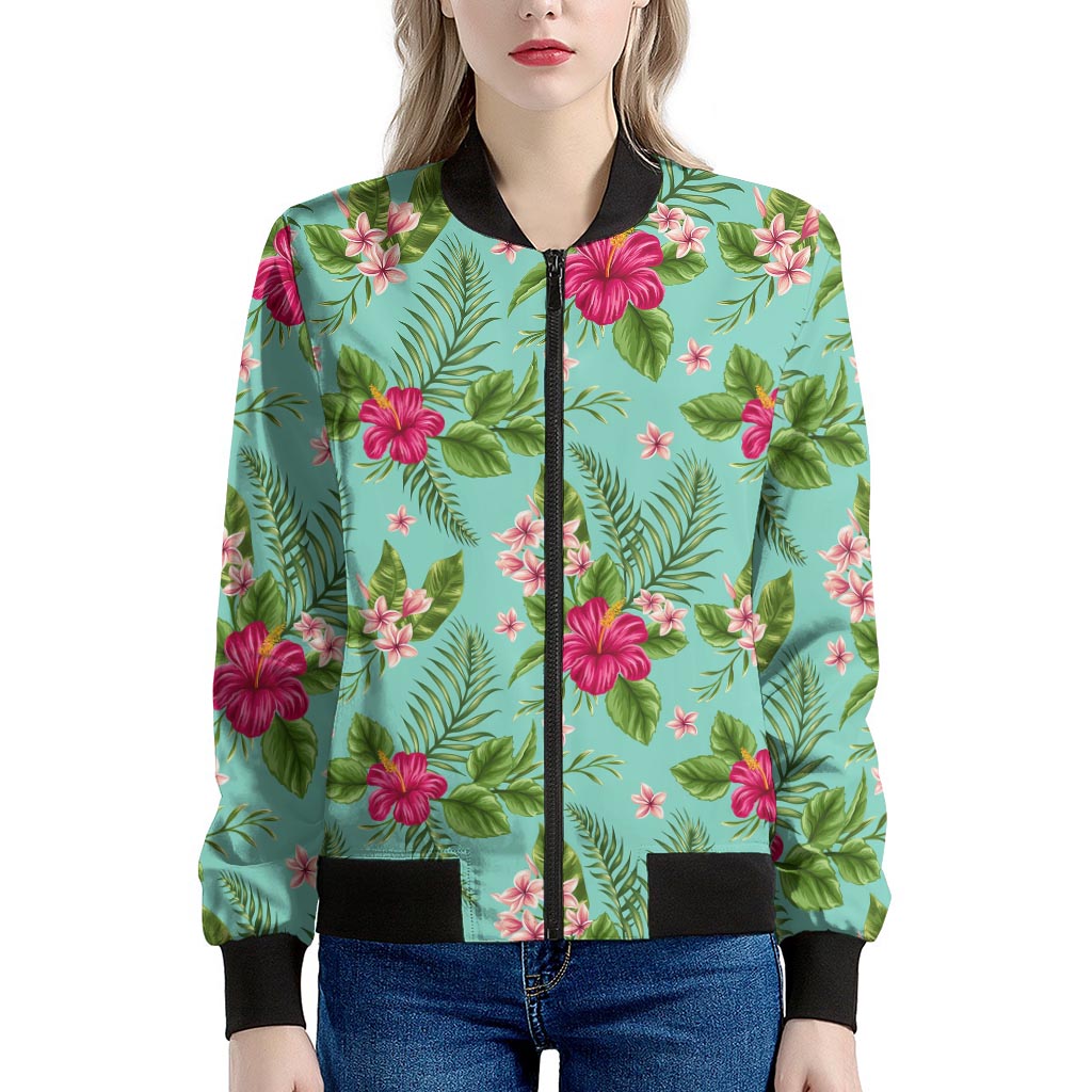 Hibiscus Plumeria Flowers Pattern Print Women's Bomber Jacket
