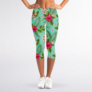 Hibiscus Plumeria Flowers Pattern Print Women's Capri Leggings