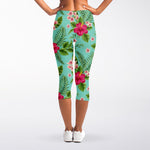 Hibiscus Plumeria Flowers Pattern Print Women's Capri Leggings