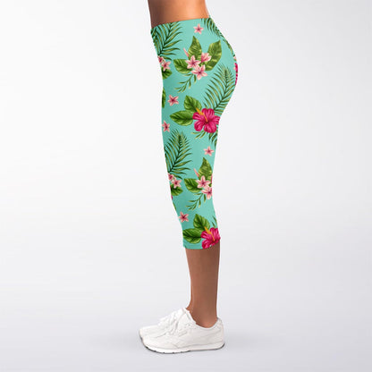 Hibiscus Plumeria Flowers Pattern Print Women's Capri Leggings