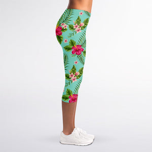 Hibiscus Plumeria Flowers Pattern Print Women's Capri Leggings