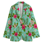 Hibiscus Plumeria Flowers Pattern Print Women's Cotton Blazer