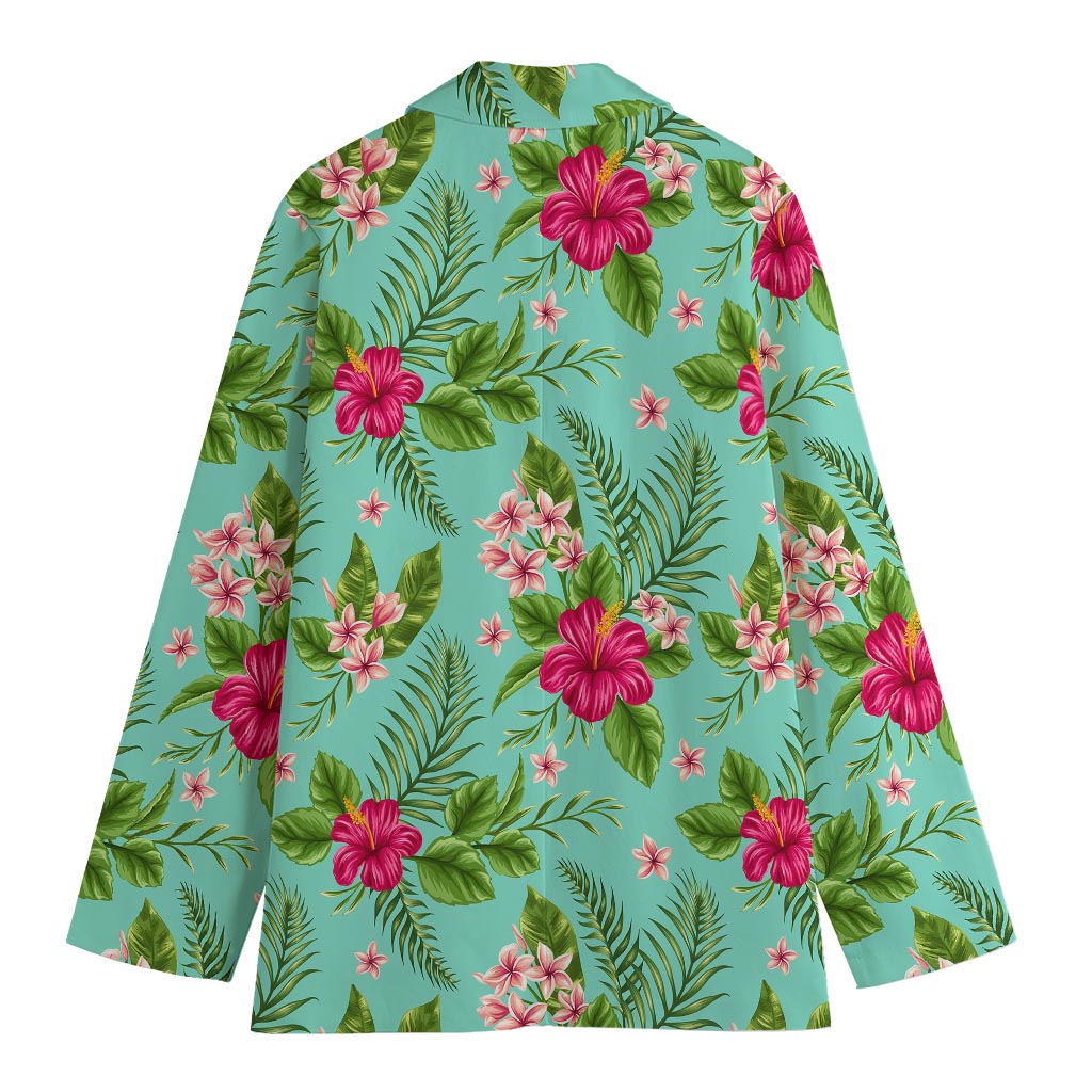 Hibiscus Plumeria Flowers Pattern Print Women's Cotton Blazer