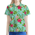 Hibiscus Plumeria Flowers Pattern Print Women's Polo Shirt