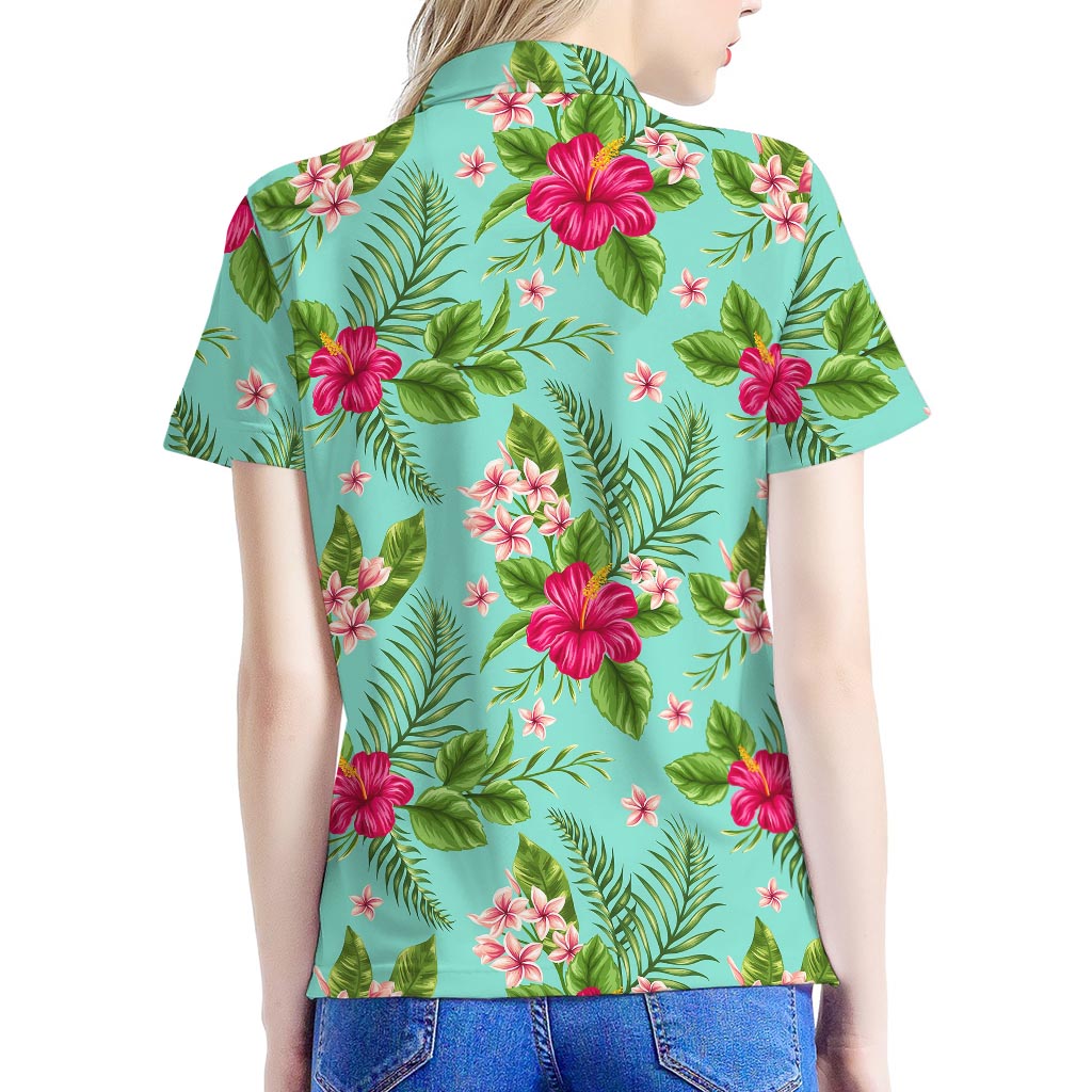 Hibiscus Plumeria Flowers Pattern Print Women's Polo Shirt