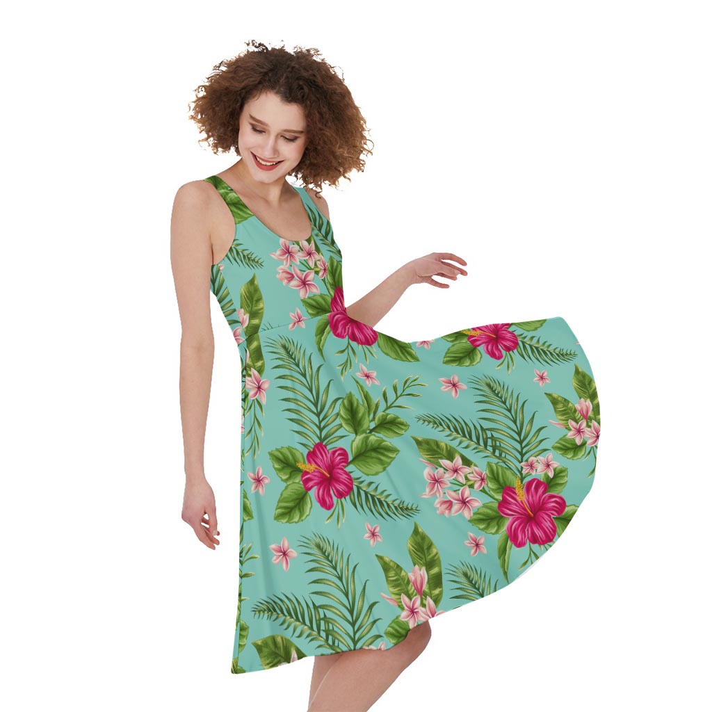 Hibiscus Plumeria Flowers Pattern Print Women's Sleeveless Dress