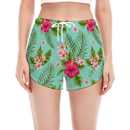Hibiscus Plumeria Flowers Pattern Print Women's Split Running Shorts