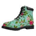 Hibiscus Plumeria Flowers Pattern Print Padded Collar Lace Up Boots