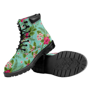 Hibiscus Plumeria Flowers Pattern Print Work Boots