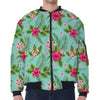 Hibiscus Plumeria Flowers Pattern Print Zip Sleeve Bomber Jacket