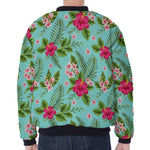 Hibiscus Plumeria Flowers Pattern Print Zip Sleeve Bomber Jacket