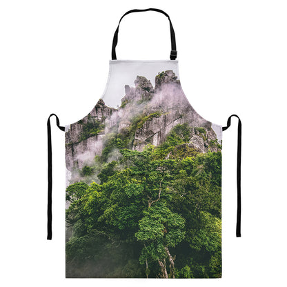 High Mountain Print Bib Apron With Pocket