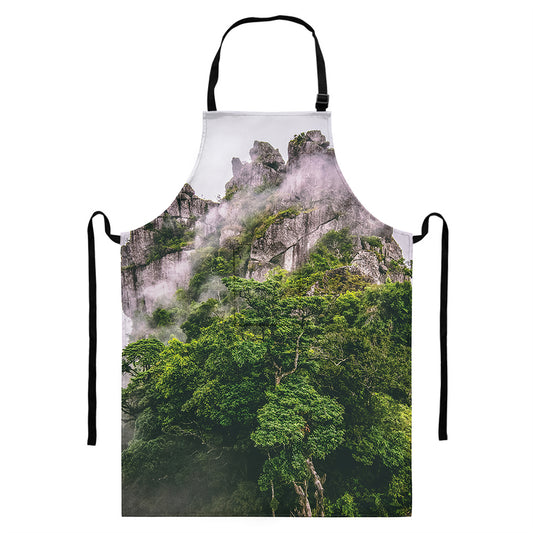 High Mountain Print Bib Apron With Pocket