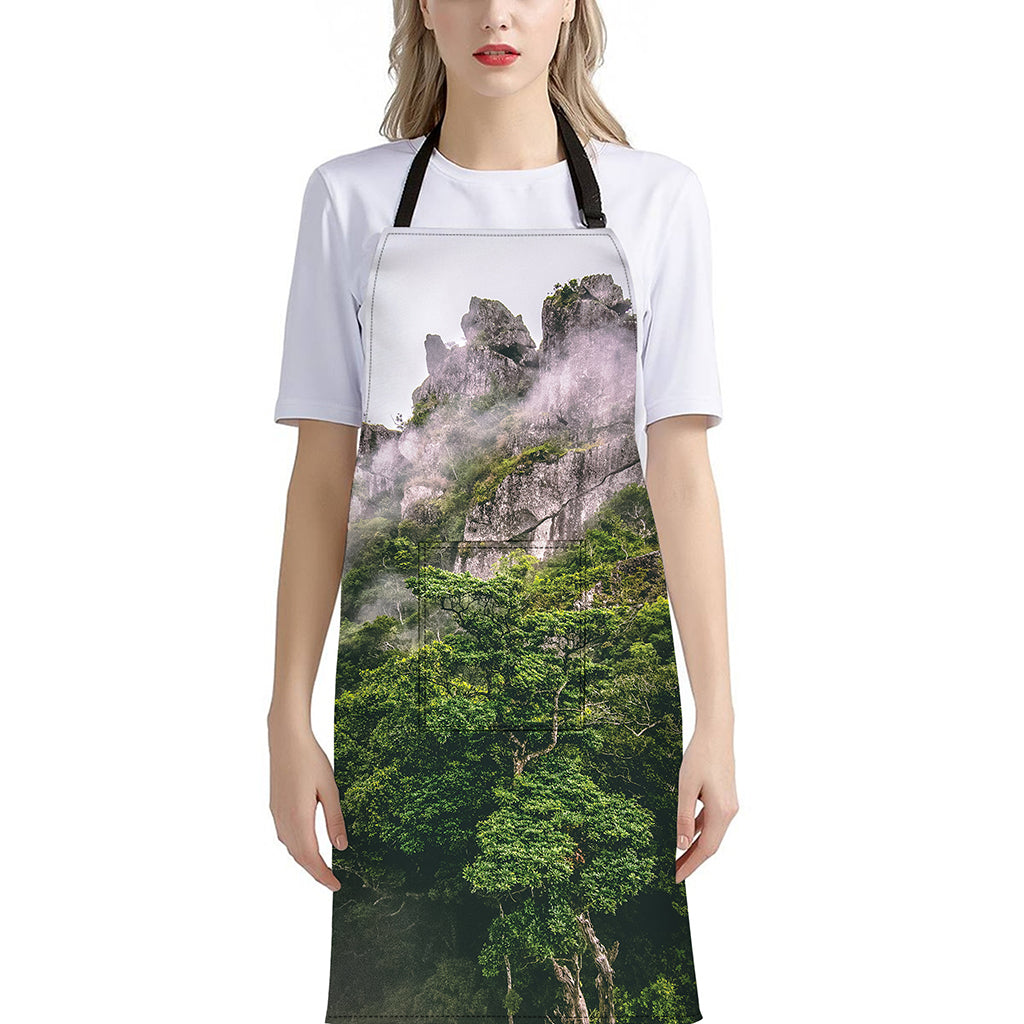 High Mountain Print Bib Apron With Pocket