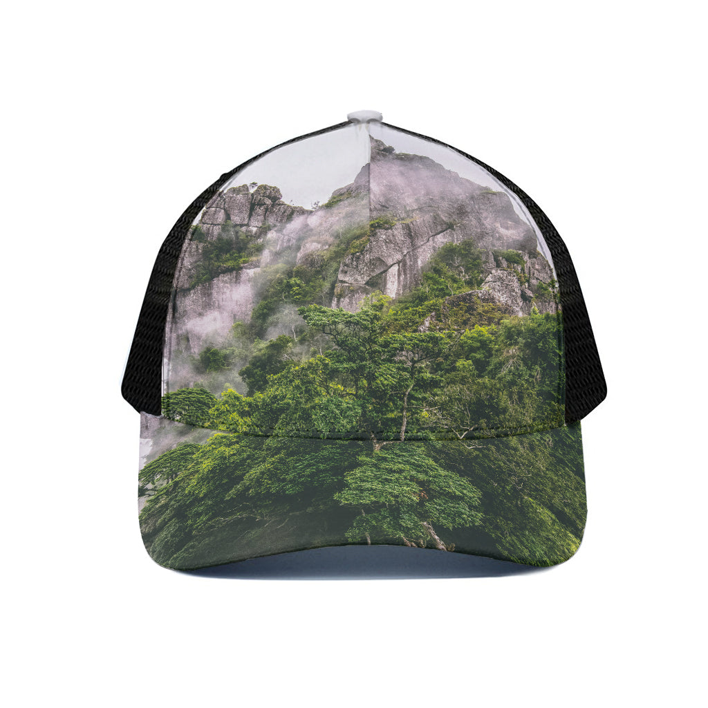 High Mountain Print Black Mesh Trucker Cap