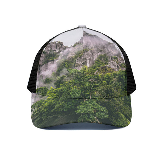 High Mountain Print Black Mesh Trucker Cap