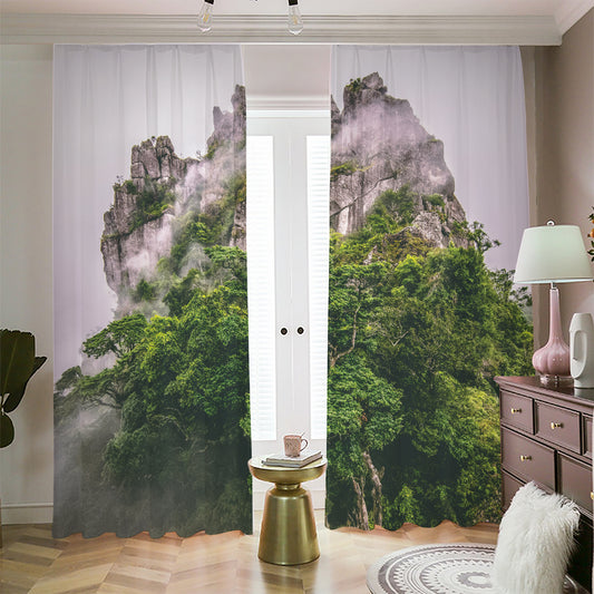 High Mountain Print Blackout Pencil Pleat Curtains