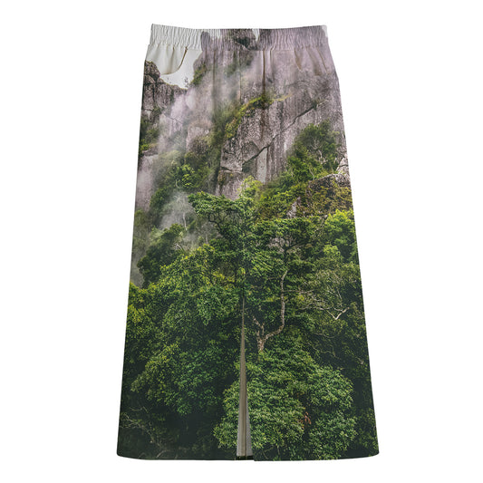 High Mountain Print Cotton Front Slit Maxi Skirt