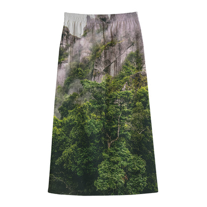 High Mountain Print Cotton Front Slit Maxi Skirt