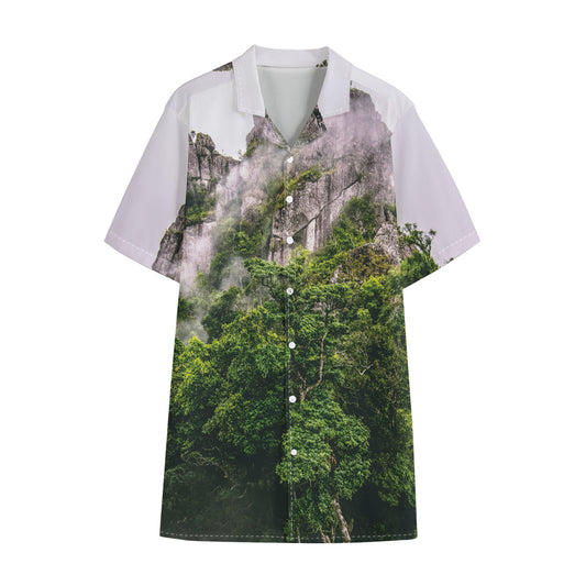 High Mountain Print Cotton Hawaiian Shirt