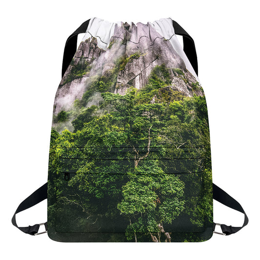 High Mountain Print Drawstring Backpack