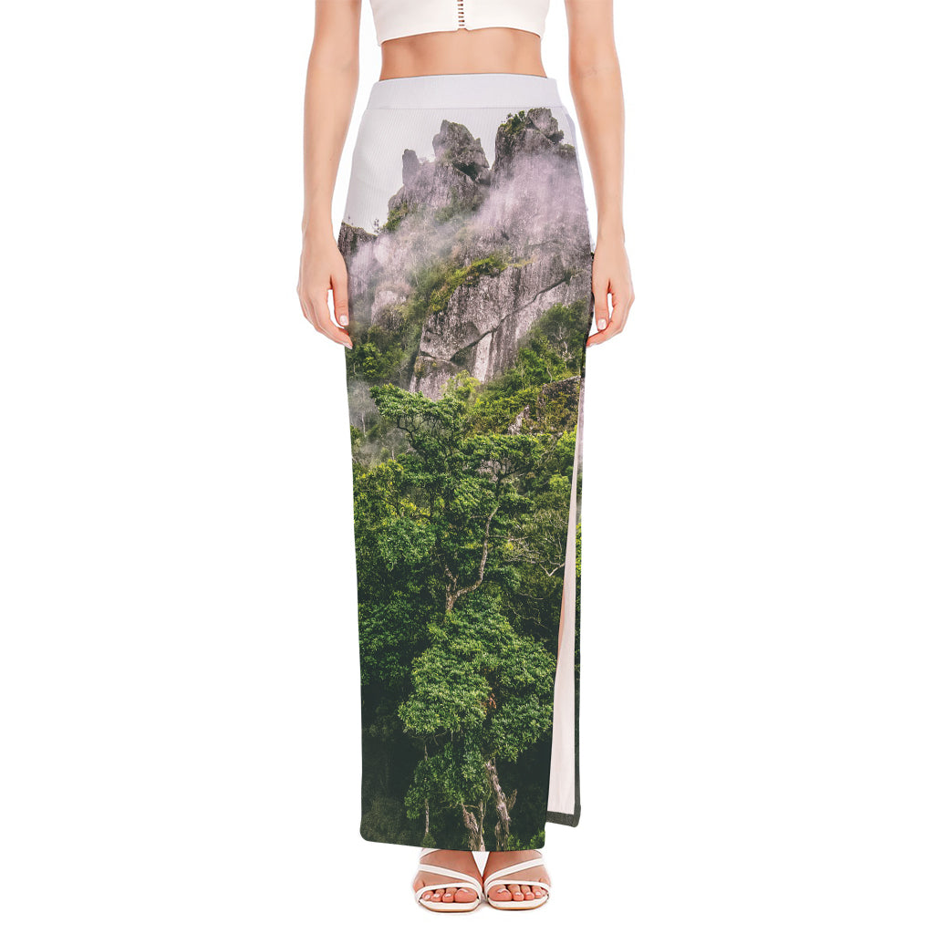 High Mountain Print High Slit Maxi Skirt