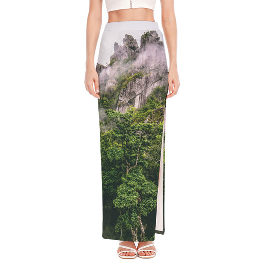 High Mountain Print High Slit Maxi Skirt