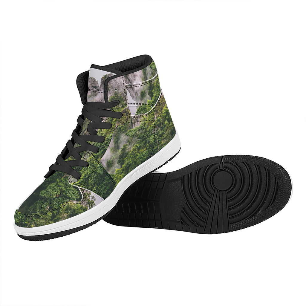High Mountain Print High Top Leather Sneakers