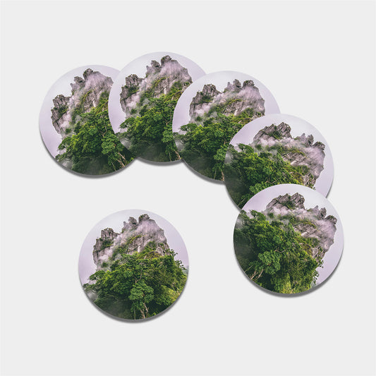High Mountain Print Leather Coaster Set