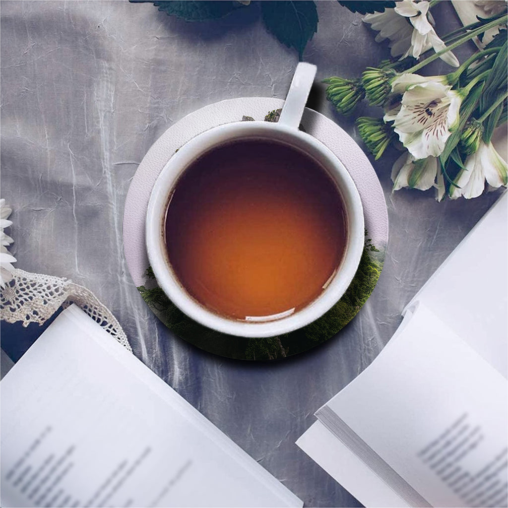 High Mountain Print Leather Coaster Set