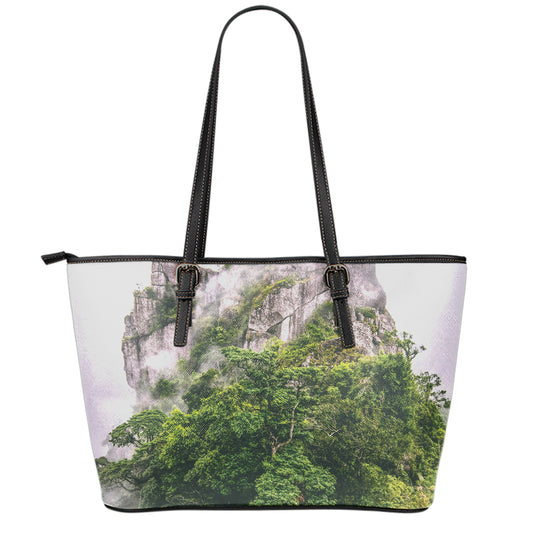 High Mountain Print Leather Tote Bag
