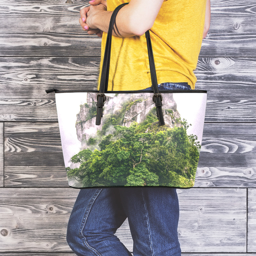 High Mountain Print Leather Tote Bag