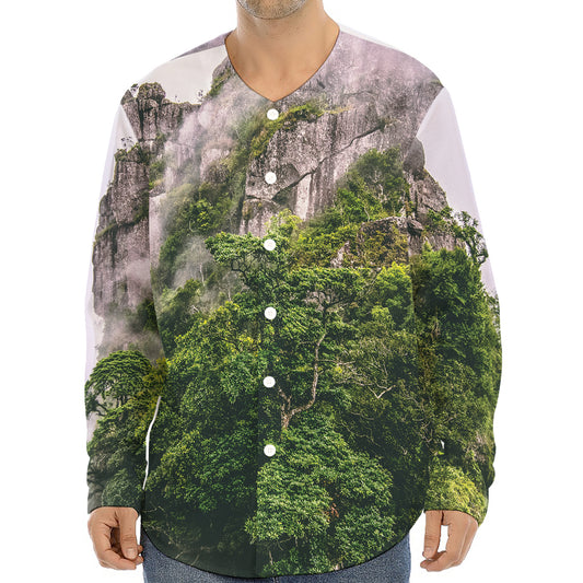 High Mountain Print Long Sleeve Baseball Jersey