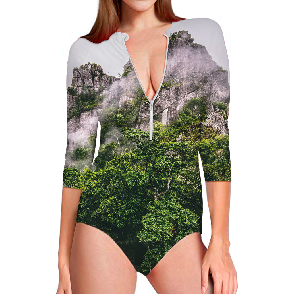 High Mountain Print Long Sleeve Swimsuit
